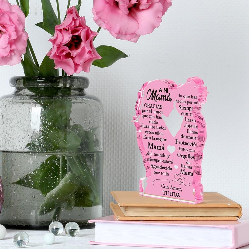 Yopyame Spanish Mamá Gifts from Daughter - Regalos para Mama Daughter Embracing Acrylic Plaque Sign Best Mom Ever Gifts Mom Birthday Ideas Gift Mother’s Day Christmas Keepsake Paperweight for Mother - Image 4